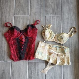 Lingerie Bundle Lot Bra Corset Bustier Waist Cincher Gold Brocade Red Black Sexy